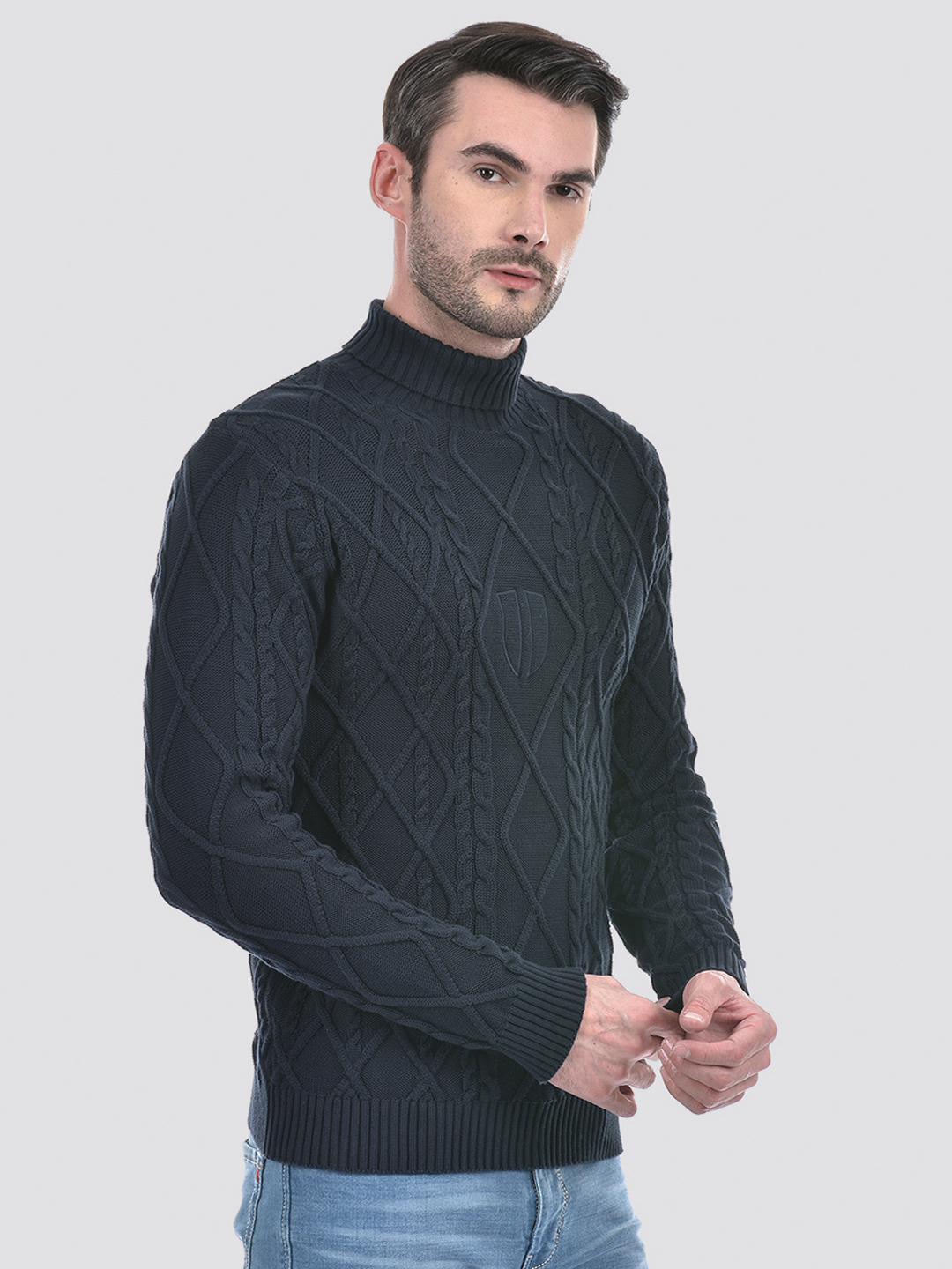 Numero Uno Men Argyl Blue Turtle Neck Sweater